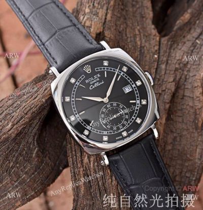 New Copy Rolex Cellini Danaos SS Black Leather Strap Watches